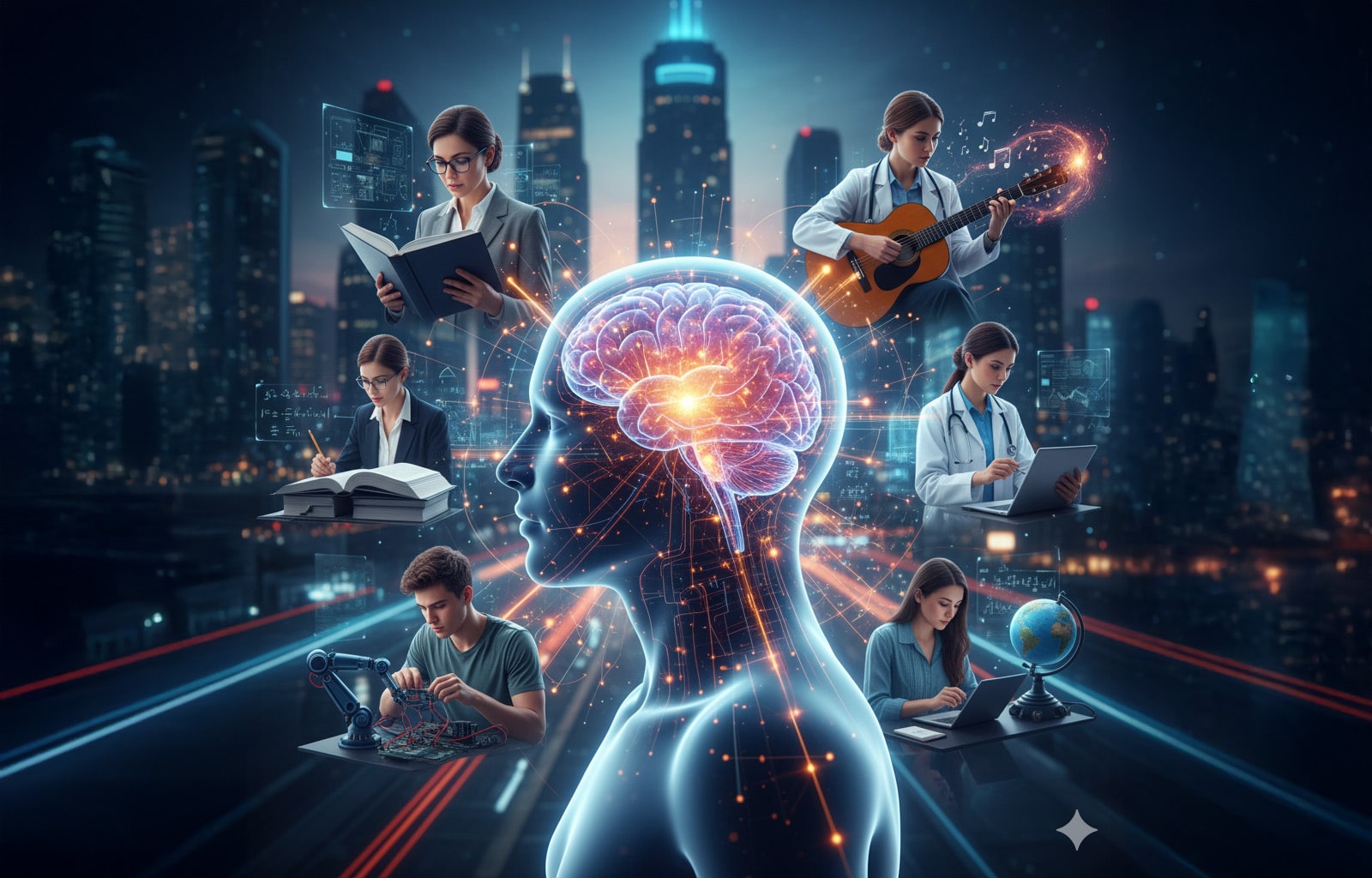 Qué pasa en el cerebro cuando aprendemos algo que lo cambia todo 2 Cerebro humano con conexiones digitales.